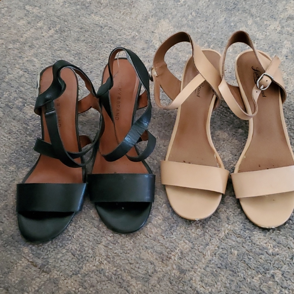 2 pair Lucky sandals  black and tan  size 9